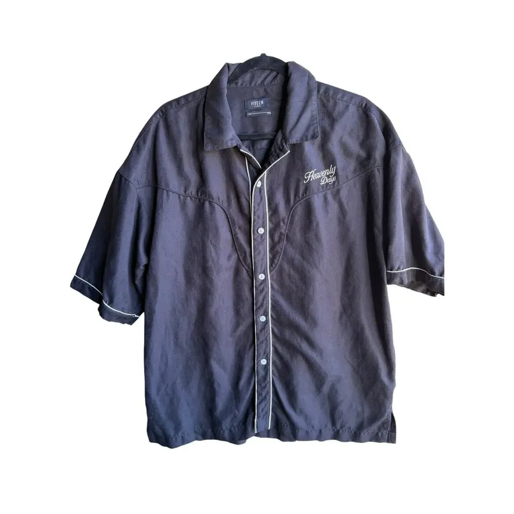 Five CM Heavenly Days Bowling Shirt Men’s Black Rockabilly Retro Embroidered L - Picture 1 of 15